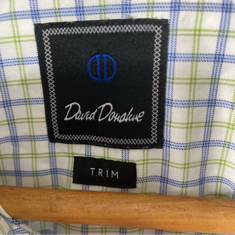 David Donahue Blue Green Tattersall Check Dress Shirt Neck 15.5 32/33 Preppy